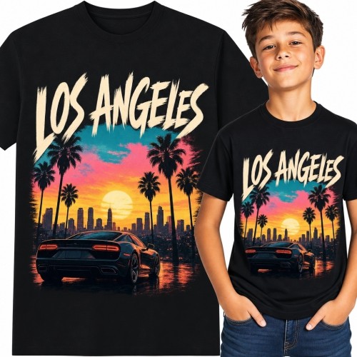 Koszulka chłopięca „Los Angeles” - sportowe auto i zachód słońca