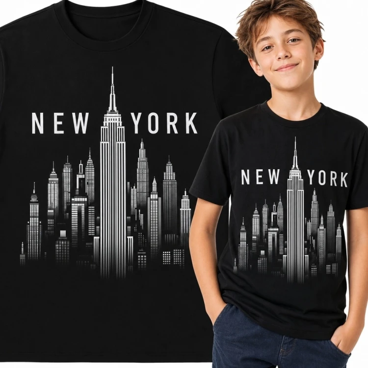 Koszulka chłopięca z panoramą Nowego Jorku „New York” - Empire State Building