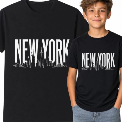 Koszulka chłopięca „New York” z panoramą miasta - miejski nadruk