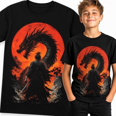Koszulka chłopięca ze smokiem i samurajem - japońskie fantasy