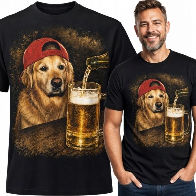 Koszulka męska z golden retrieverem i kuflem piwa - humorystyczny wzór