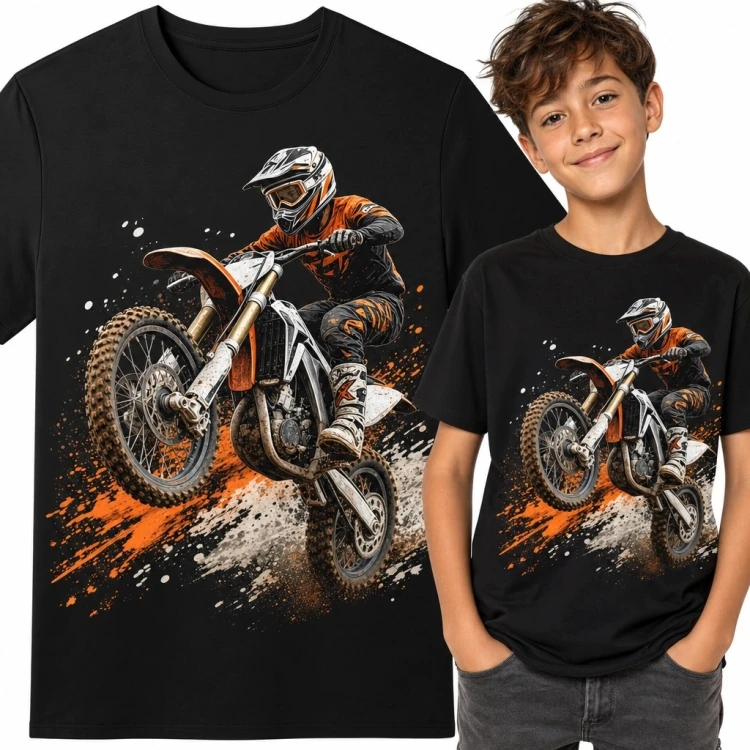 Koszulka chłopięca z motocrossowcem w skoku - motocykl terenowy