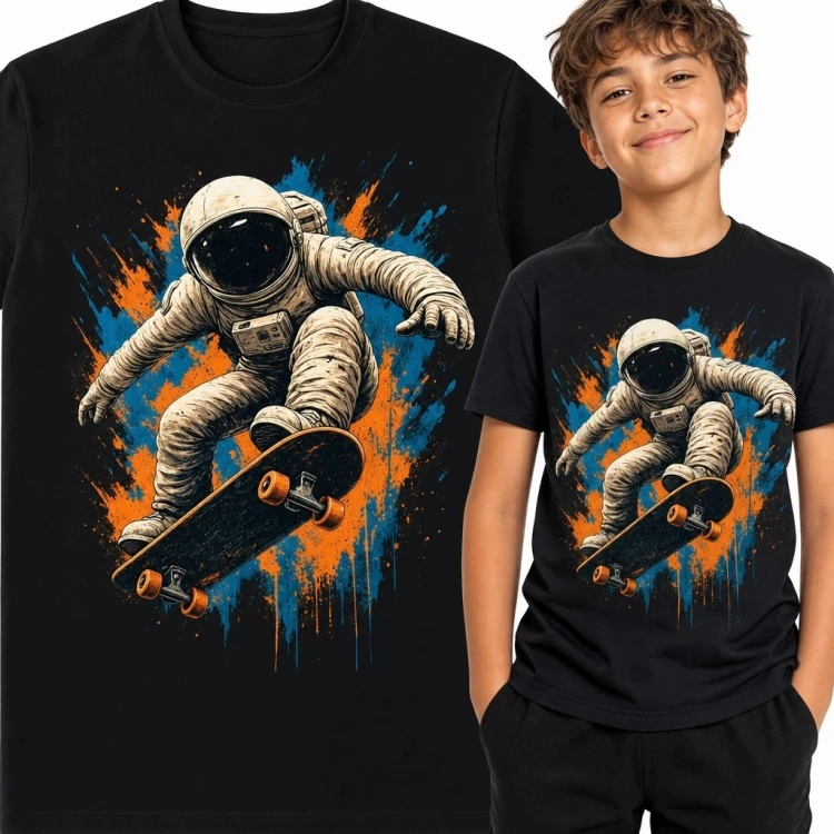 Koszulka chłopięca z astronautą na deskorolce - kosmiczne graffiti