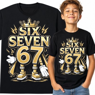 Koszulka chłopięca z numerem 67 i napisem „Six Seven 67” - komiksowy motyw
