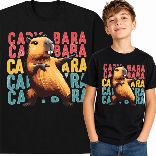 Koszulka chłopięca z kapibarą i napisem „Capybara” - komiksowy wzór