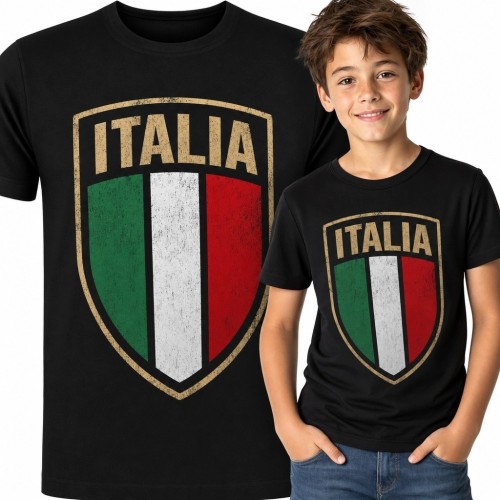 Koszulka chłopięca z włoskim trójkolorem „Italia” - tarcza vintage