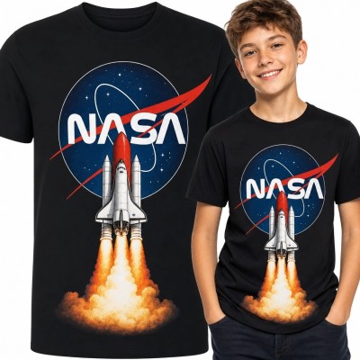 Koszulka chłopięca ze startującym wahadłowcem i napisem „NASA” - kosmos