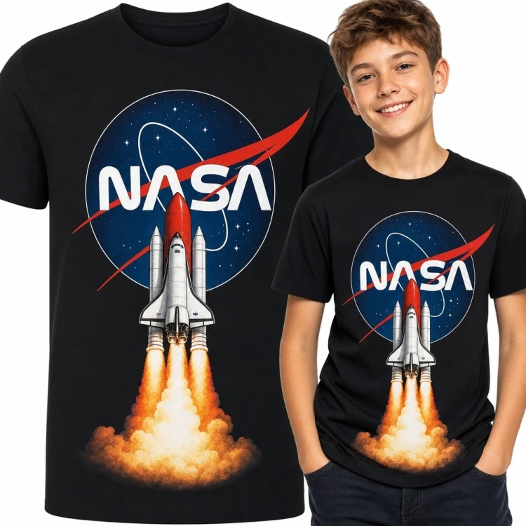 Koszulka chłopięca ze startującym wahadłowcem i napisem „NASA” - kosmos