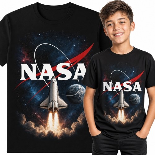Koszulka chłopięca z wahadłowcem i napisem „NASA” - kosmiczny motyw