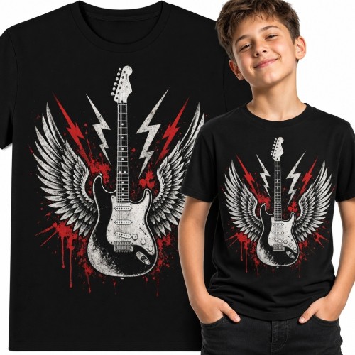 Koszulka chłopięca z gitarą elektryczną - rockowy motyw ze skrzydłami
