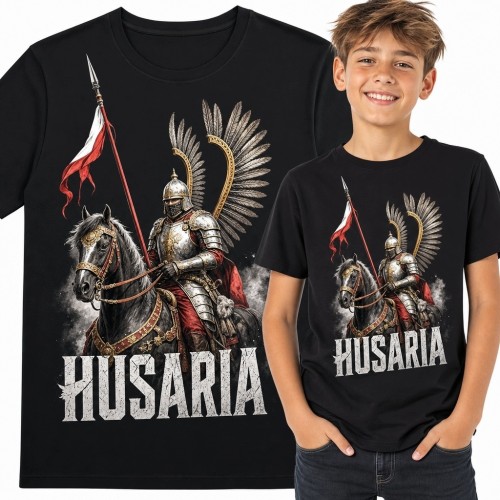 Koszulka chłopięca z husarzem na koniu i napisem „Husaria” - patriotyczna