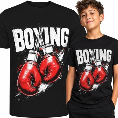 Koszulka chłopięca z rękawicami bokserskimi i napisem „Boxing” - dla fana sportów walki