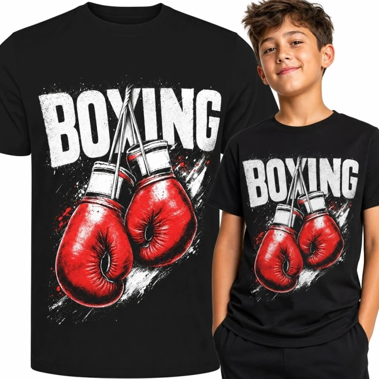 Koszulka chłopięca z rękawicami bokserskimi i napisem „Boxing” - dla fana sportów walki