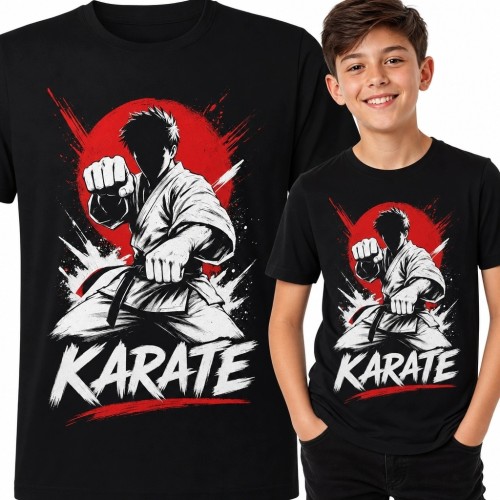 Koszulka chłopięca „Karate” - karateka na tle czerwonego koła