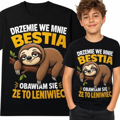 Koszulka chłopięca z leniwcem „Drzemie we mnie bestia”