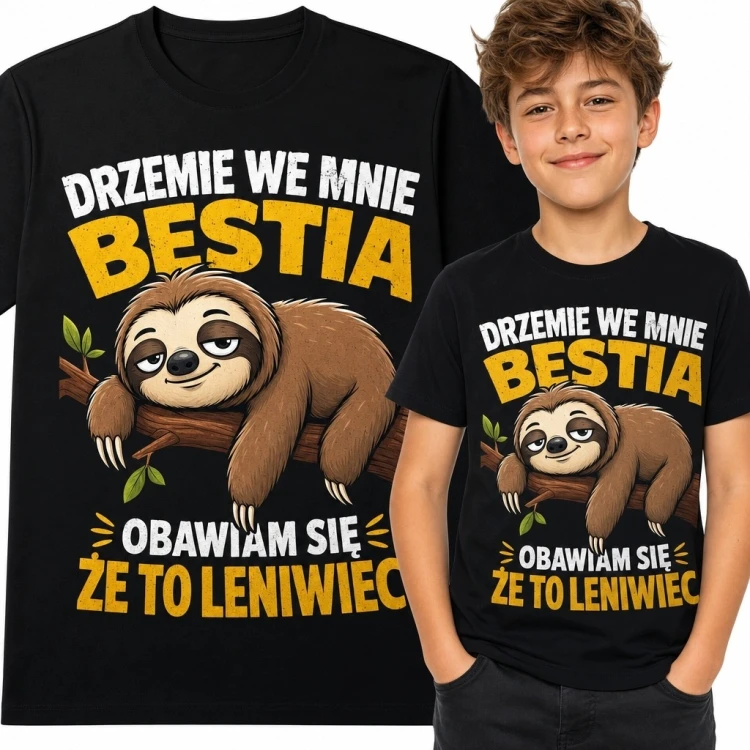 Koszulka chłopięca z leniwcem „Drzemie we mnie bestia”