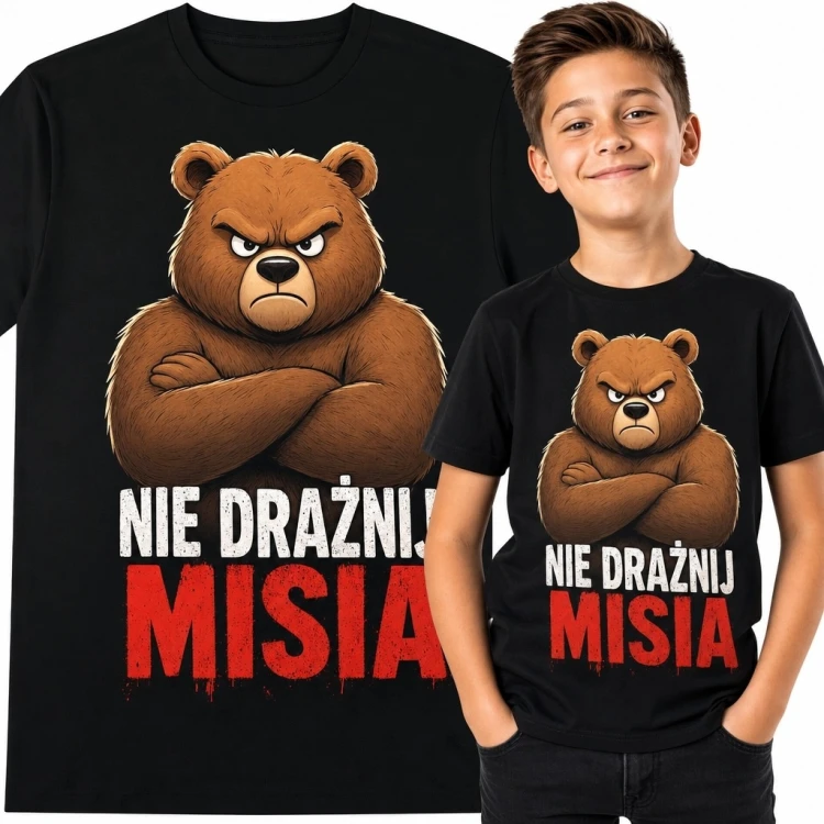 Koszulka chłopięca z groźnym misiem „Nie drażnij misia” - humorystyczny nadruk