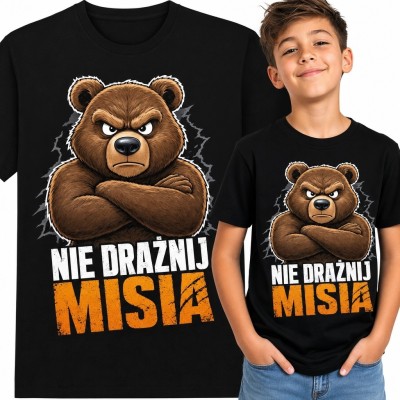 Koszulka chłopięca z niedźwiedziem „Nie drażnij misia” - zadziorny wzór