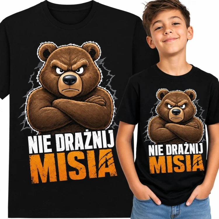 Koszulka chłopięca z niedźwiedziem „Nie drażnij misia” - zadziorny wzór