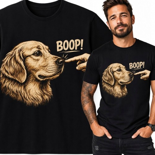 Koszulka męska z golden retrieverem „Boop!” - zabawny psi motyw