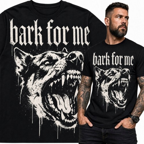 Koszulka męska z warczącym wilkiem „Bark for me” - gotycki nadruk grunge