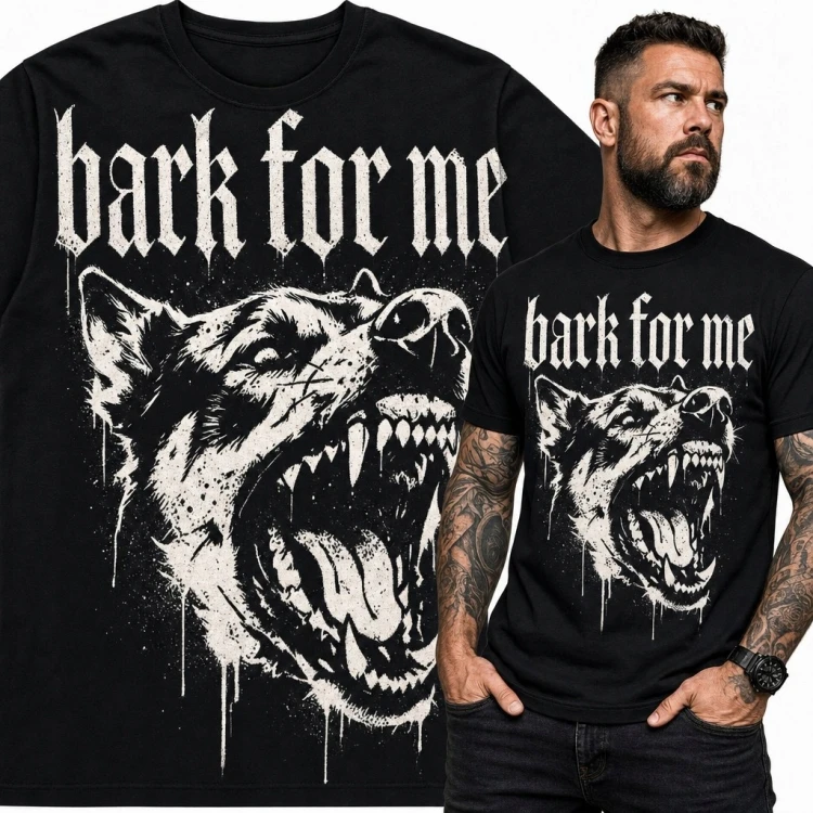 Koszulka męska z warczącym wilkiem „Bark for me” - gotycki nadruk grunge