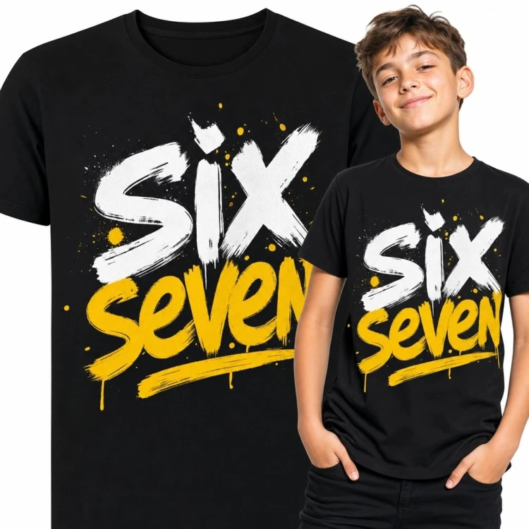 Koszulka chłopięca z nadrukiem graffiti „Six Seven” - streetwear