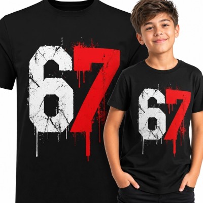Koszulka chłopięca z numerem „67” - streetwear i graffiti