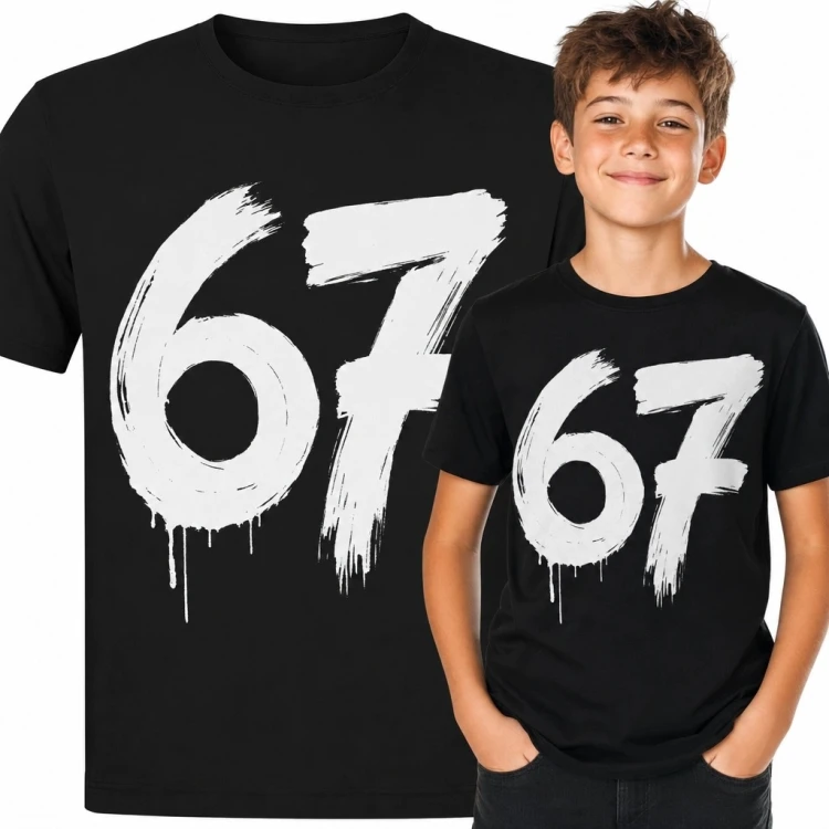 Koszulka chłopięca z numerem „67” w stylu graffiti - czarna