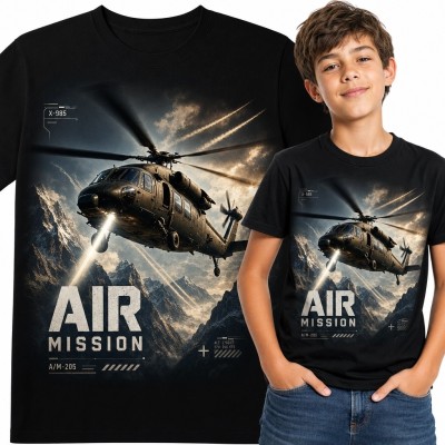 Koszulka chłopięca ze śmigłowcem „Air Mission” - lotnicza misja nad górami