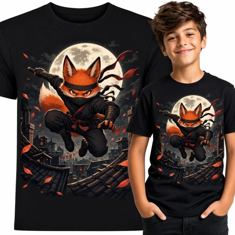 Koszulka chłopięca z lisem ninja - japoński motyw anime