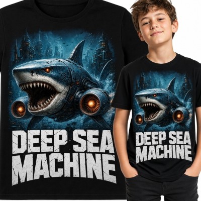 Koszulka chłopięca z mechanicznym rekinem „Deep Sea Machine” - science fiction