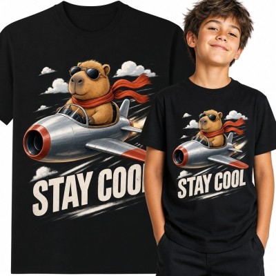 Koszulka chłopięca z kapibarą pilotem „Stay Cool” - retro samolot