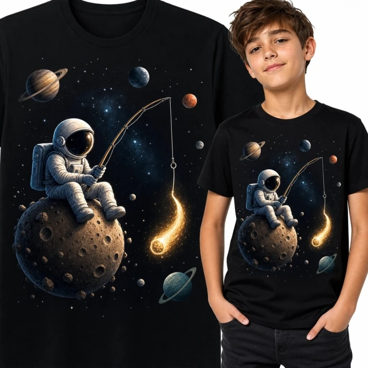 Koszulka chłopięca z astronautą łowiącym kometę - kosmiczna przygoda