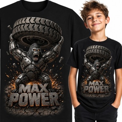 Koszulka chłopięca z opancerzonym gorylem i napisem „Max Power”