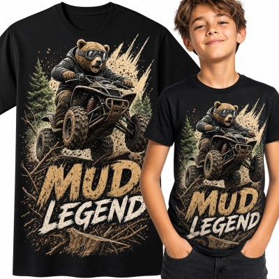 Koszulka chłopięca z niedźwiedziem na quadzie „Mud Legend” - wzór off-road
