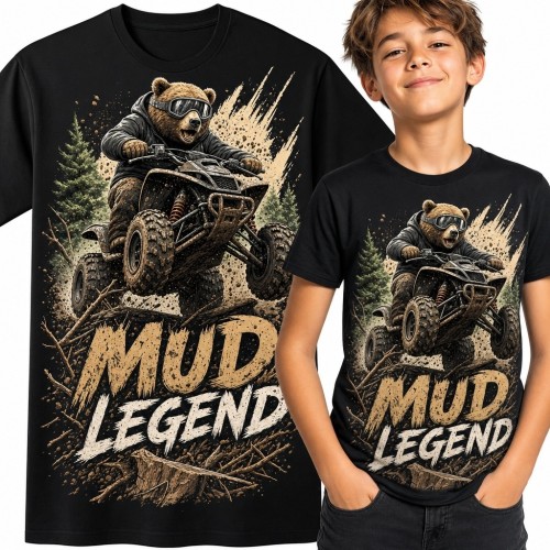 Koszulka chłopięca z niedźwiedziem na quadzie „Mud Legend” - wzór off-road