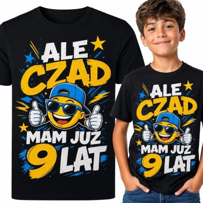 Koszulka chłopięca na 9 urodziny „Ale czad, mam już 9 lat” - komiksowy wzór