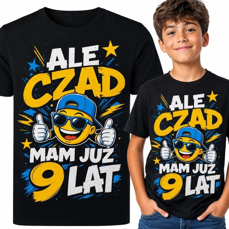 Koszulka chłopięca na 9 urodziny „Ale czad, mam już 9 lat” - komiksowy wzór