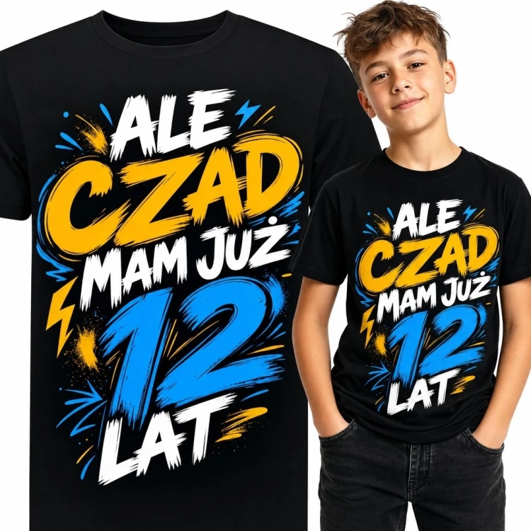 Koszulka chłopięca na 12 urodziny „Ale czad mam już 12 lat” - komiksowy nadruk
