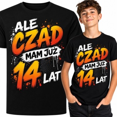 Koszulka chłopięca na 14 urodziny „Ale czad, mam już 14 lat” - liczba 14 w stylu grunge