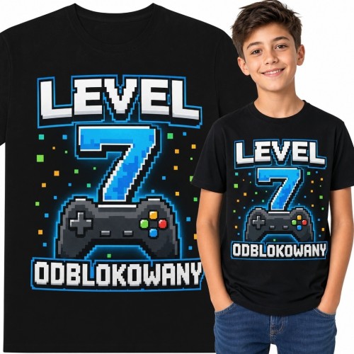 Koszulka chłopięca dla gracza na 7 urodziny - „Level 7 odblokowany”