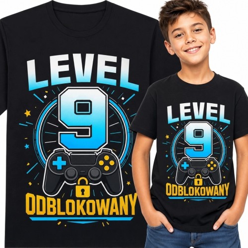Koszulka chłopięca na 9 urodziny z kontrolerem „Level 9 odblokowany” - dla gracza