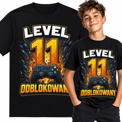 Koszulka chłopięca dla gracza na 11 urodziny „Level 11 odblokowany” - kontroler