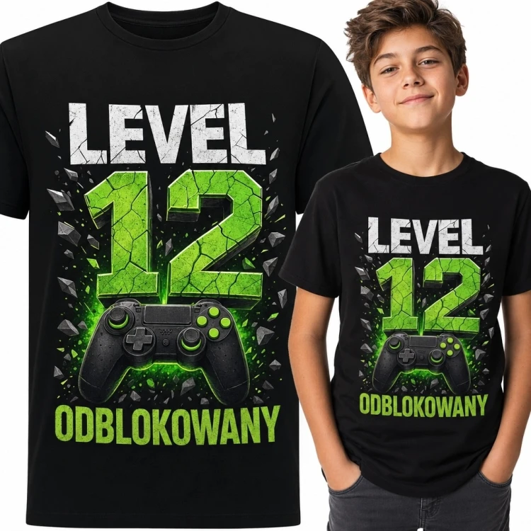 Koszulka chłopięca na 12 urodziny z kontrolerem „Level 12 odblokowany” - dla gracza