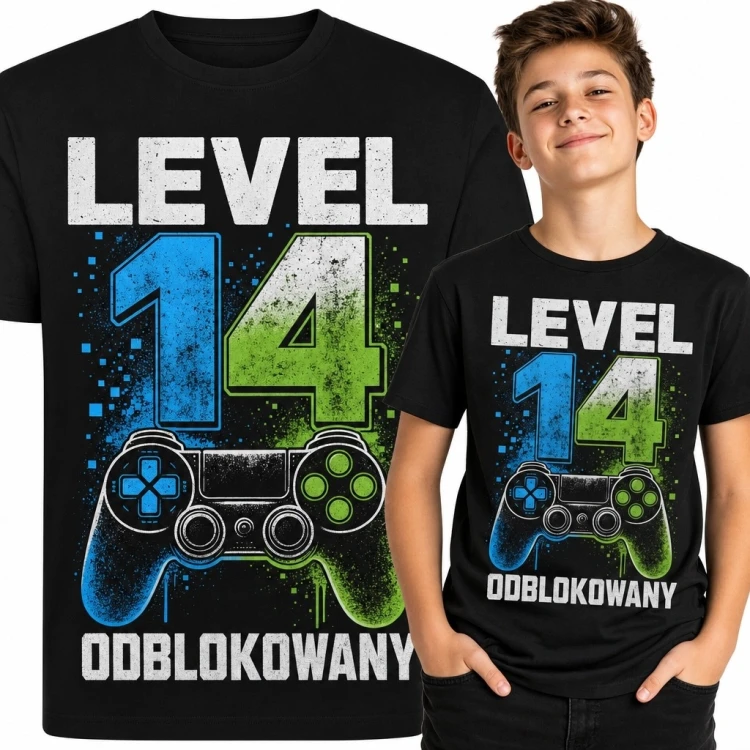 Koszulka chłopięca na 14 urodziny - „Level 14 Odblokowany”