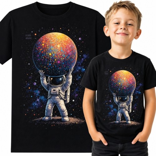 Koszulka chłopięca z astronautą i kolorową planetą - kosmiczny nadruk