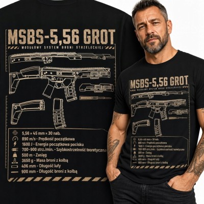 Koszulka męska z technicznym schematem karabinka - „MSBS-5,56 GROT”