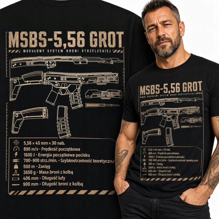 Koszulka męska z technicznym schematem karabinka - „MSBS-5,56 GROT”