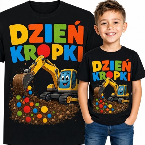 Koszulka chłopięca „Dzień Kropki” z uśmiechniętą koparką